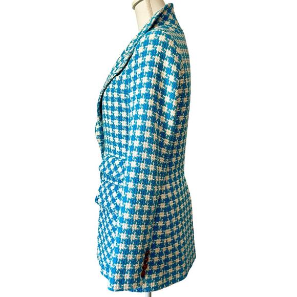 Smythe Birkin Blazer Topaz Blue Houndstooth Tweed Jacket Made in Canada Size 8 - Picture 7 of 10